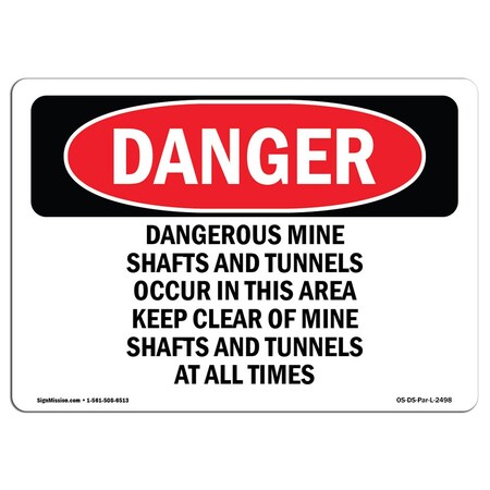 Signmission Safety Sign, OSHA Danger, 3.5" Height, 5" Width, Dangerous Mine Shafts And Tunnels Occur, Landscape OS-DS-D-35-L-2498